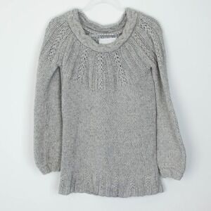 Old‎ Navy Womens Gray Cable Knit Sweater M Balloon Sleeve Y2K Preppy Fisherman